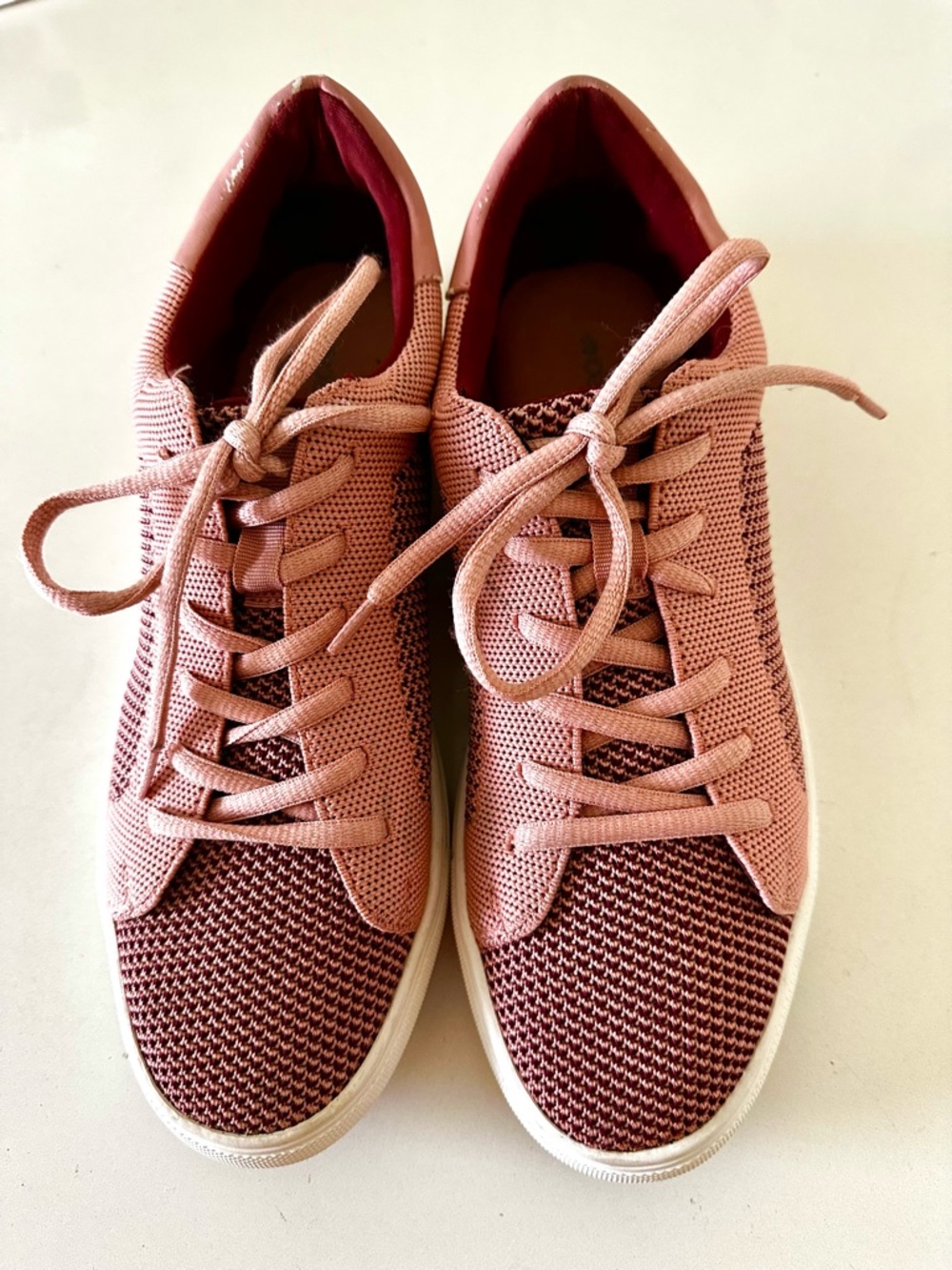 Ideology Women's Knit Lace-Up Sneakers in Rose Pink and Burgundy
